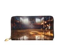 LHDGBNV Basketball Court Leather Wallets For Women Waterproof Zip Around Clutch Purses Large Credit Card Holder With Phone Holder Ladies Travel Coin Purse, Black, One Size, Casual