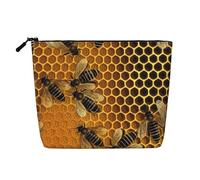 LHDGBNV Bees On Hive Linen Makeup Bag Zipper Travel Cosmetic Organizer Waterproof Lightweight Travel Toiletry Bag Organizer For Women Makeup Brushes Storage Bag
