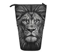 LHDGBNV Black And White Lion Head Telescopic Pencil Case,Cute Stand Pencil Bag Pop Up Pen Holder Cosmetics Bags Desk Stationery Case For Office Supplies