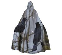 LHDGBNV Black Crow Birds Hooded Cloak Adult Halloween Party Cape Full Length Robe Medieval Cloak For Witch Vampire Cosplay Costume