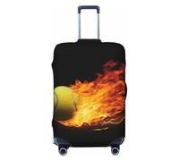 LHDGBNV Burning Tennis Pictures Travel Luggage Cover Suitcase Protector Washable Elastic Suitcase Cover Anti-Scratch Luggage Protector Travel Suitcase Baggage Cover Fits 18-32 Inch Suitcase, Black, L