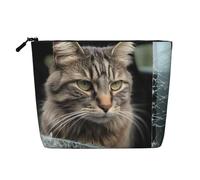 LHDGBNV Cat Smashes Glass In Car Linen Makeup Bag Zipper Travel Cosmetic Organizer Waterproof Lightweight Travel Toiletry Bag Organizer For Women Makeup Brushes Storage Bag