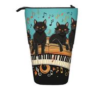 LHDGBNV Cats Lying On The Piano Telescopic Pencil Case,Cute Stand Pencil Bag Pop Up Pen Holder Cosmetics Bags Desk Stationery Case For Office Supplies
