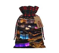 LHDGBNV Christmas Burlap Gift Bags With Drawstring 4.7x6.9 Inch Christmas Linen Treat Bags W/Tags Goody Gift Bag Las Vegas Night View Xmas Candy Reusable Gifts Wrapping Bag Xmas Holiday Party Favors