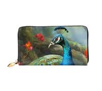 LHDGBNV Colorful Peacock Leather Wallets For Women Waterproof Zip Around Clutch Purses Large Credit Card Holder With Phone Holder Ladies Travel Coin Purse, Black, One Size, Casual