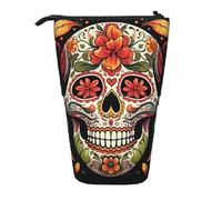 LHDGBNV Colorful Sugar Skull Telescopic Pencil Case,Cute Stand Pencil Bag Pop Up Pen Holder Cosmetics Bags Desk Stationery Case For Office Supplies