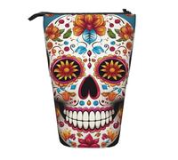 LHDGBNV Colorful Sugar Skull Telescopic Pencil Case,Cute Stand Pencil Bag Pop Up Pen Holder Cosmetics Bags Desk Stationery Case For Office Supplies