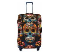 LHDGBNV Colorful Sugar Skulls Travel Luggage Cover Suitcase Protector Washable Elastic Suitcase Cover Anti-Scratch Luggage Protector Travel Suitcase Baggage Cover Fits 18-32 Inch Suitcase, Black, L