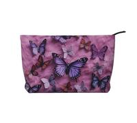 LHDGBNV Corduroy Makeup Bag For Women Girls, Large Portable Cosmetic Bag Zipper Toiletry Pounch All Butterflies Are On Purple Background Travel Make Up Organizer