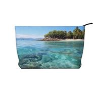 LHDGBNV Corduroy Makeup Bag For Women Girls, Large Portable Cosmetic Bag Zipper Toiletry Pounch Fiji Island And Clear Sea Travel Make Up Organizer