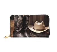 LHDGBNV Cowboy Black Hat Western Boots Leather Wallets For Women Waterproof Zip Around Clutch Purses Large Credit Card Holder With Phone Holder Ladies Travel Coin Purse, Black, One Size, Casual