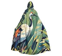 LHDGBNV Crane Bird Wild Plants Hooded Cloak Adult Halloween Party Cape Full Length Robe Medieval Cloak For Witch Vampire Cosplay Costume