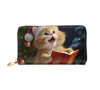 LHDGBNV Cute Cat Sing Christmas Carols Leather Wallets For Women Waterproof Zip Around Clutch Purses Large Credit Card Holder With Phone Holder Ladies Travel Coin Purse, Black, One Size, Casual