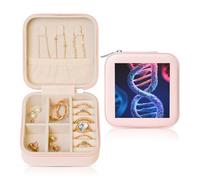 LHDGBNV Dna Genetic Helix Jewelry Box Travel Jewelry Case Leather Small Jewelry Organizer For Womens Rings Necklaces Gifts Pink