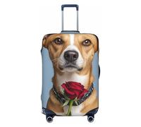 LHDGBNV Dog Holding A Rose Travel Luggage Cover Suitcase Protector Washable Elastic Suitcase Cover Anti-Scratch Luggage Protector Travel Suitcase Baggage Cover Fits 18-32 Inch Suitcase, Black, XL