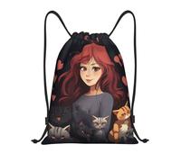 LHDGBNV Drawstring Backpack For Women Men, Waterproof Drawstring Bag A Girl Who Loves Cats Cinch Bags Lightweight Gym Bags, Black, S