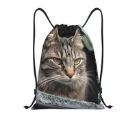 LHDGBNV Drawstring Backpack For Women Men, Waterproof Drawstring Bag Cat Smashes Glass In Car Cinch Bags Lightweight Gym Bags, Black, M
