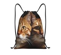 LHDGBNV Drawstring Backpack For Women Men, Waterproof Drawstring Bag Cats Cinch Bags Lightweight Gym Bags, Black, S