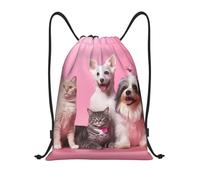 LHDGBNV Drawstring Backpack For Women Men, Waterproof Drawstring Bag Dogs And Cats Cinch Bags Lightweight Gym Bags, Black, S
