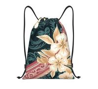 LHDGBNV Drawstring Backpack For Women Men, Waterproof Drawstring Bag Elegant Hawaiian Pattern Cinch Bags Lightweight Gym Bags, Black, M