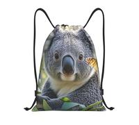 LHDGBNV Drawstring Backpack For Women Men, Waterproof Drawstring Bag Koala And Butterfly Cinch Bags Lightweight Gym Bags, Black, M