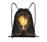 LHDGBNV Drawstring Backpack For Women Men, Waterproof Drawstring Bag Light Bulb Cinch Bags Lightweight Gym Bags, Black, M