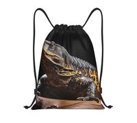 LHDGBNV Drawstring Backpack For Women Men, Waterproof Drawstring Bag Reptile Monitor Lizard Cinch Bags Lightweight Gym Bags, Black, S