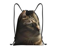 LHDGBNV Drawstring Backpack For Women Men, Waterproof Drawstring Bag Tabby Cat Cinch Bags Lightweight Gym Bags, Black, M