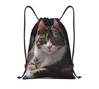 LHDGBNV Drawstring Backpack For Women Men, Waterproof Drawstring Bag Tabby Cat Cinch Bags Lightweight Gym Bags, Black, S