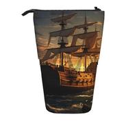 LHDGBNV Fantasy Pirate Ship Telescopic Pencil Case,Cute Stand Pencil Bag Pop Up Pen Holder Cosmetics Bags Desk Stationery Case For Office Supplies