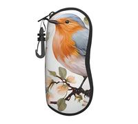 LHDGBNV Floral Print Watercolor Robin Bird Sunglasses Soft Case Ultra Light Neoprene Zipper Eyeglass Case With Belt Clip Portable Travel Glasses Case For Women Men