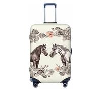 LHDGBNV Flowers And Horses Hand Drawn Travel Luggage Cover Suitcase Protector Washable Elastic Suitcase Cover Anti-Scratch Luggage Protector Travel Suitcase Baggage Cover Fits 18-32 Inch Suitcase