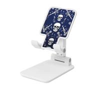 LHDGBNV Foldable Phone Holder for Desk, Portable Adjustable Cell Phone Stand Blue Skull and Bones Tablet Stand Holder Suitable for All Most Phones White