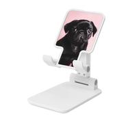 LHDGBNV Foldable Phone Holder for Desk, Portable Adjustable Cell Phone Stand Cute Black Pug Tablet Stand Holder Suitable for All Most Phones White