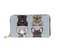 LHDGBNV French Bulldog Leather Wallets For Women Waterproof Zip Around Clutch Purses Large Credit Card Holder With Phone Holder Ladies Travel Coin Purse, Black, One Size, Casual