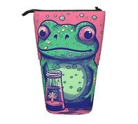 LHDGBNV Frog Staring At Bottle Telescopic Pencil Case,Cute Stand Pencil Bag Pop Up Pen Holder Cosmetics Bags Desk Stationery Case For Office Supplies