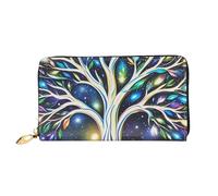 LHDGBNV Galaxy Tree Leather Wallets For Women Waterproof Zip Around Clutch Purses Large Credit Card Holder With Phone Holder Ladies Travel Coin Purse, Black, One Size, Casual