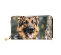 LHDGBNV German Shepherd Leather Wallets For Women Waterproof Zip Around Clutch Purses Large Credit Card Holder With Phone Holder Ladies Travel Coin Purse, Black, One Size, Casual