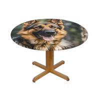 LHDGBNV German Shepherd Round Spandex Tablecloth 47 Inch, Elastic Fitted Waterproof Tablecloths Stretch Washable Picnic Table Cover for Camping, Dining, Indoor and Outdoor