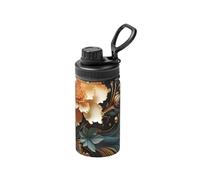 LHDGBNV Gold Flowers On Black Water Bottle Stainless Steel Vacuum Insulated Sports Flask 12 Oz Water Bottles With Leakproof Spout Lid Lightweight Hot Cold Retention