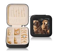 LHDGBNV Golden Retrievers Jewelry Box Travel Jewelry Case Leather Small Jewelry Organizer For Womens Rings Necklaces Gifts Black