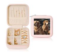 LHDGBNV Golden Retrievers Jewelry Box Travel Jewelry Case Leather Small Jewelry Organizer For Womens Rings Necklaces Gifts Pink