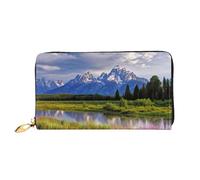 LHDGBNV Grand Teton National Park Leather Wallets For Women Waterproof Zip Around Clutch Purses Large Credit Card Holder With Phone Holder Ladies Travel Coin Purse, Black, One Size, Casual