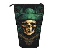 LHDGBNV Green Hat Skull Telescopic Pencil Case,Cute Stand Pencil Bag Pop Up Pen Holder Cosmetics Bags Desk Stationery Case For Office Supplies