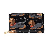 LHDGBNV I Love My Dog Dachshunds Leather Wallets For Women Waterproof Zip Around Clutch Purses Large Credit Card Holder With Phone Holder Ladies Travel Coin Purse, Black, One Size, Casual