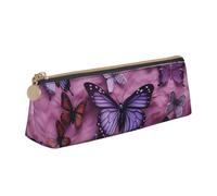 LHDGBNV Leather Pencil Case Holder,Stylish Pencil Pouch Slim Pen Bag With Zipper,All Butterflies Are On Purple Background Cosmetic Makeup Pouch Bag For Work Office