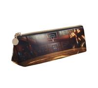 LHDGBNV Leather Pencil Case Holder,Stylish Pencil Pouch Slim Pen Bag With Zipper,Basketball Court Cosmetic Makeup Pouch Bag For Work Office