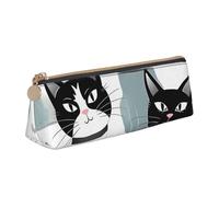 LHDGBNV Leather Pencil Case Holder,Stylish Pencil Pouch Slim Pen Bag With Zipper,Black And White Cats Cosmetic Makeup Pouch Bag For Work Office