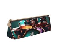 LHDGBNV Leather Pencil Case Holder,Stylish Pencil Pouch Slim Pen Bag With Zipper,Cool Drum Set Cosmetic Makeup Pouch Bag For Work Office