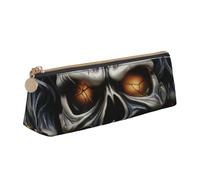 LHDGBNV Leather Pencil Case Holder,Stylish Pencil Pouch Slim Pen Bag With Zipper,Cool Evil Skull Cosmetic Makeup Pouch Bag For Work Office